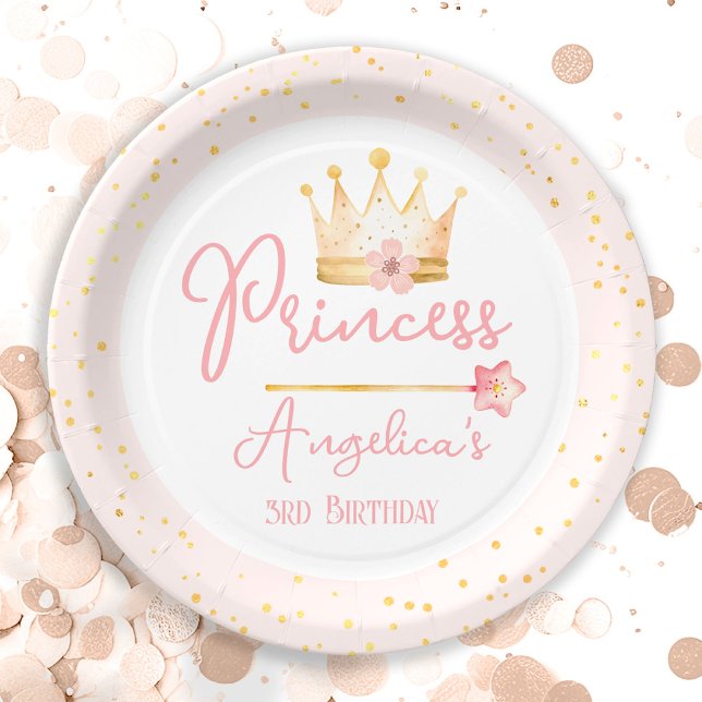 Assiettes En Carton Princesse Crown Rose Petite fille Anniversaire (Créateur téléchargé)