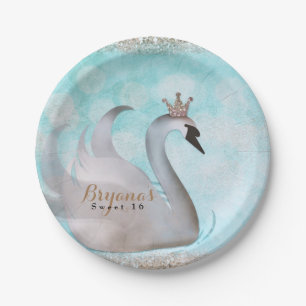 Assiettes En Carton Princesse Cygne Pailletée Fête d'anniversaire Cont