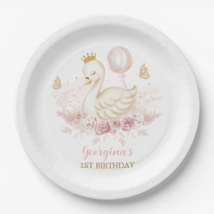 Assiettes En Carton Princesse de cygne blush avec ballons et papillons