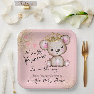 Assiettes En Carton Princesse de douche de bébé ours rose scintillant