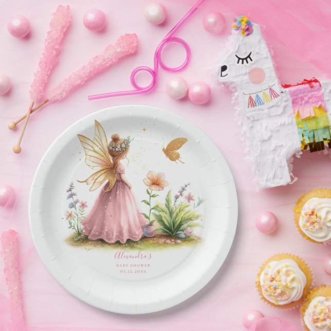 Assiettes En Carton Princesse Fée Enchantée Rose Baby Girl Douche (Fête)