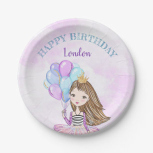 Assiettes En Carton Princesse Fille d'anniversaire Lavande Violet Turq