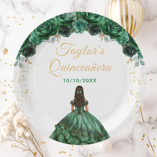 Assiettes En Carton Princesse Fleur Dark Green Quinceañera