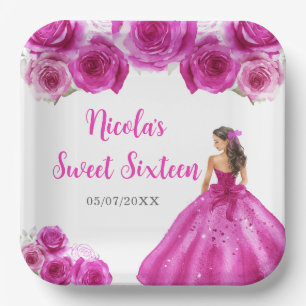 Assiettes En Carton Princesse Florale en Sweet sixteen rosé chaud