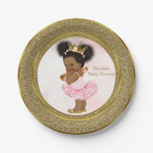 Assiettes En Carton Princesse Gold Pink Vintage Fille Noir Baby Shower