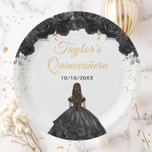 Assiettes En Carton Princesse Noire Fleurie Quinceañera