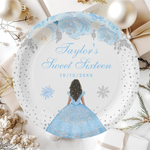 Assiettes En Carton Princesse Peau Noire Sweet Seize Hiver Bleu