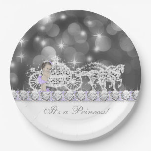 Assiettes En Carton Princesse pourpre et grise baby shower de lavande