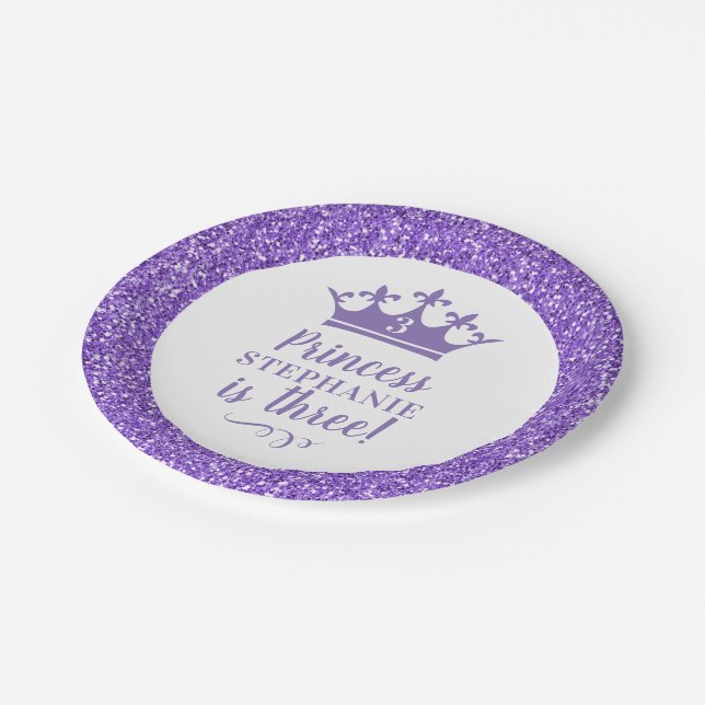 Assiettes En Carton Princesse pourpre Tiara Parties scintillant de cou (Angle)