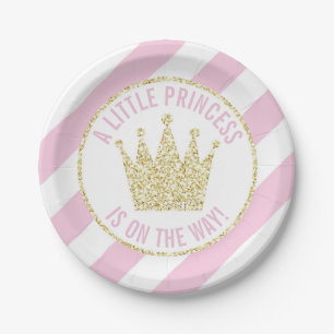 Assiettes En Carton Princesse rose d'or sur la couronne de baby shower