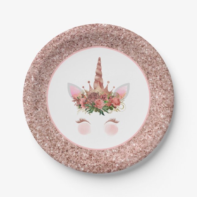 Assiettes En Carton Princesse rose d'Unicorne (Devant)