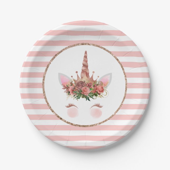 Assiettes En Carton Princesse rose d'Unicorne (Devant)