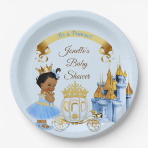 Assiettes En Carton Princesse Royale Carrosse Château Bleu Or Fille