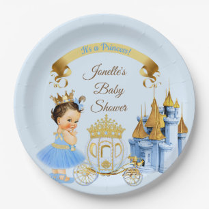 Assiettes En Carton Princesse Royale Château Carrosse Bleu Or Fille