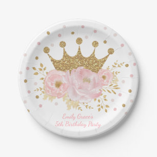 Assiettes En Carton Princesse royale florale rose de la Couronne doré