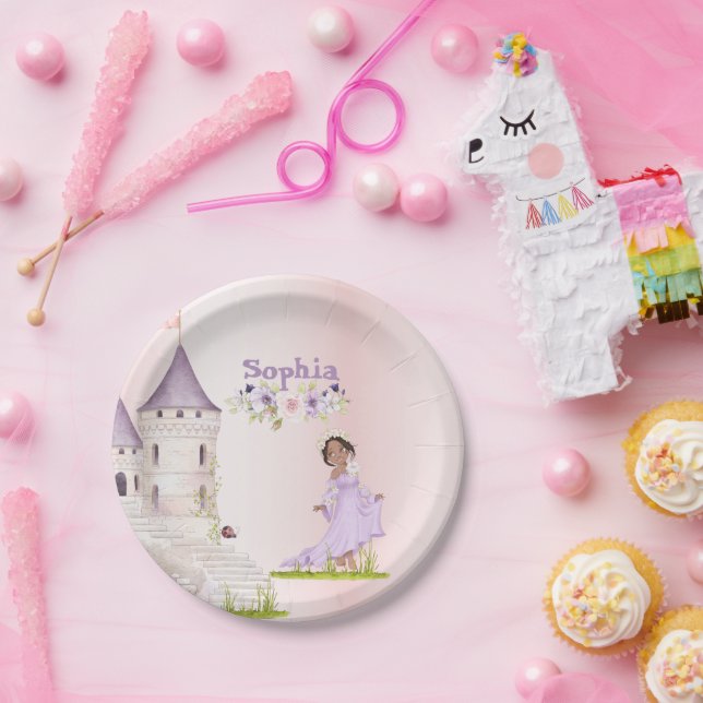 Assiettes En Carton Princesse Unicorn Cheveux foncé pourpre mignon Ann (Fête)