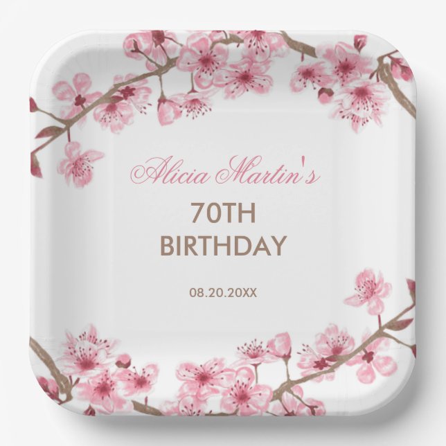 Assiettes En Carton Printemps rose cerisier fleurs Fleur anniversaire (Recto)