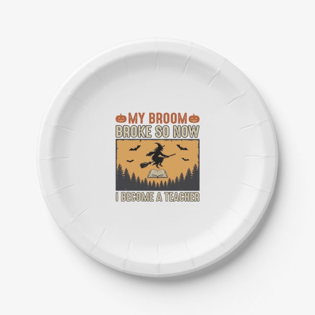 Assiettes En Carton Professeur d'Halloween Balai Cassa Conception Vint (Devant)