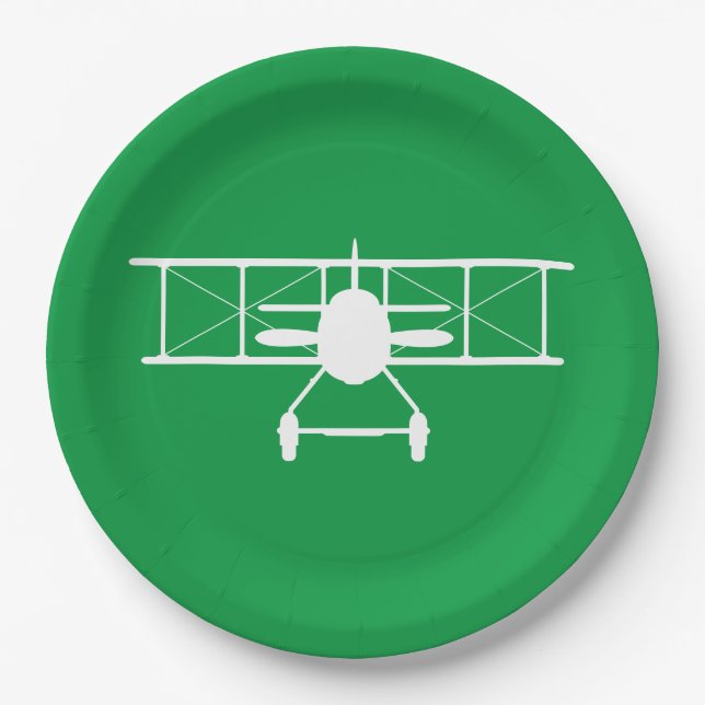 Assiettes En Carton Profil Biplane blanc sur Arrière - plan vert (Devant)