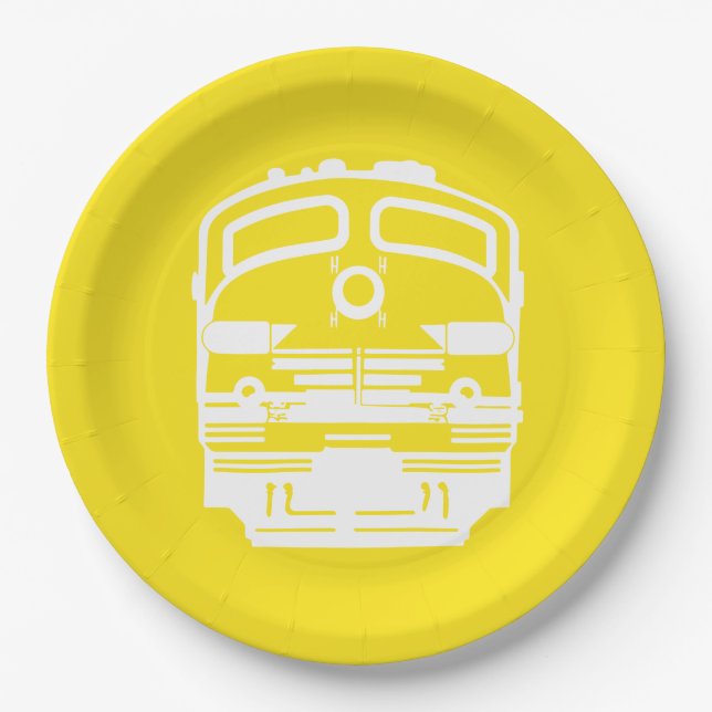 Assiettes En Carton Profil du moteur de train blanc sur Arrière - plan (Devant)