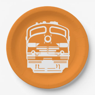 Assiettes En Carton Profil du moteur de train blanc sur l'Arrière - pl