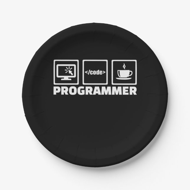 Assiettes En Carton Programmeur Écrire Code Et Boire Café (Devant)