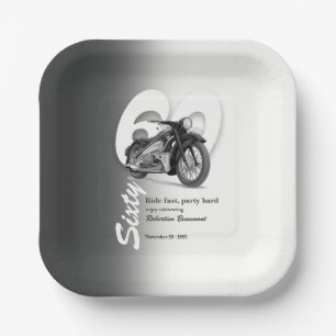 Assiettes En Carton Promenade en moto grise classique à grande vitesse