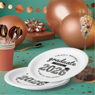 Assiettes En Carton Promotion 2026 Dessin Noir Fête de Remise des Dipl