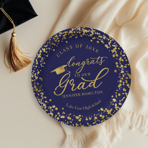 Assiettes En Carton Promotion 2026 Élégante Remise des Diplômes Bleu e