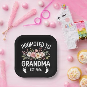 Assiettes En Carton Promue grand-mère 2026 Première fois Nana Floral