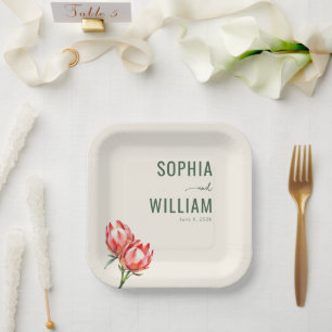 Assiettes En Carton Protea Floral Beige Élégant