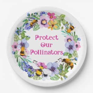Assiettes En Carton Protéger nos pollinisateurs Fleurs d'abeilles