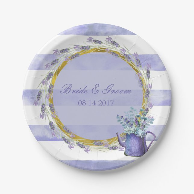 Assiettes En Carton Provence Lavande Purple Fleur Mariage Floral (Devant)