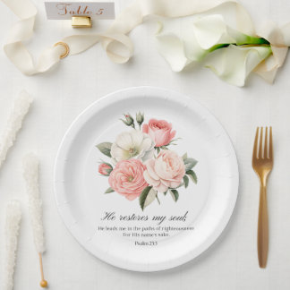 Assiettes En Carton Psalm 23:3 He Restores my Soul Flowers