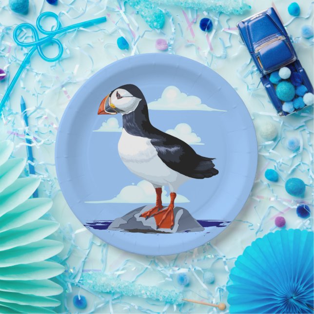 Assiettes En Carton Puffin Cute Oiseau de mer Atlantique (Fête)