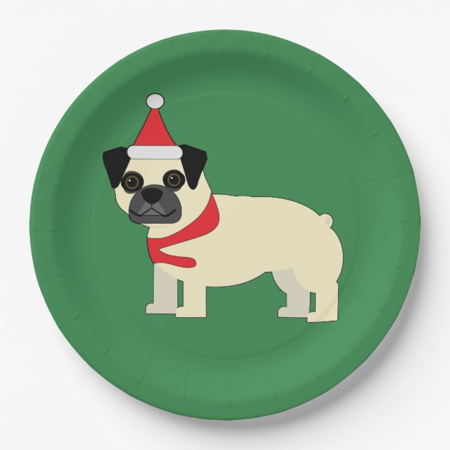 Assiettes En Carton Pug de Noël (Devant)