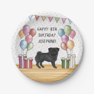 Assiettes En Carton Pug noir couleur pastel joyeux anniversaire