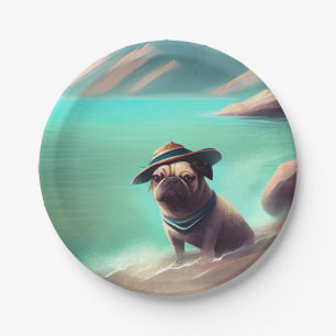 Assiettes En Carton Pug profitant de la peinture artistique sur la pla