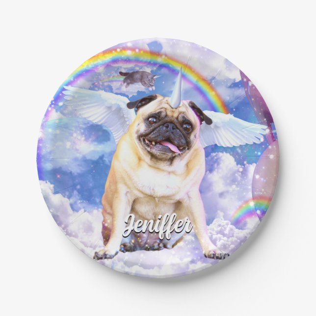 Assiettes En Carton Pug unicorn (Devant)