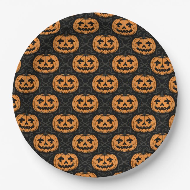 Assiettes En Carton Pumpkin Skull  (Devant)