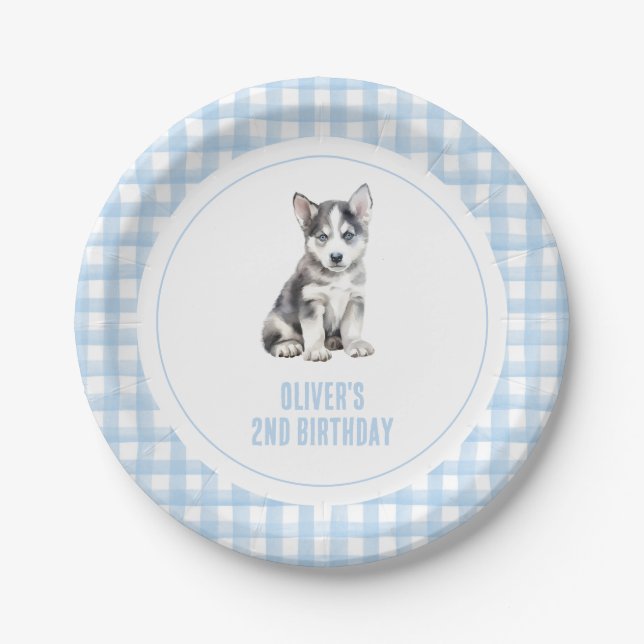 Assiettes En Carton Puppy preppy plaid birthday (Devant)