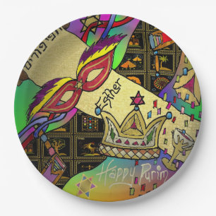 Assiettes En Carton Purim Esther Célébration Art foncé Imprimer