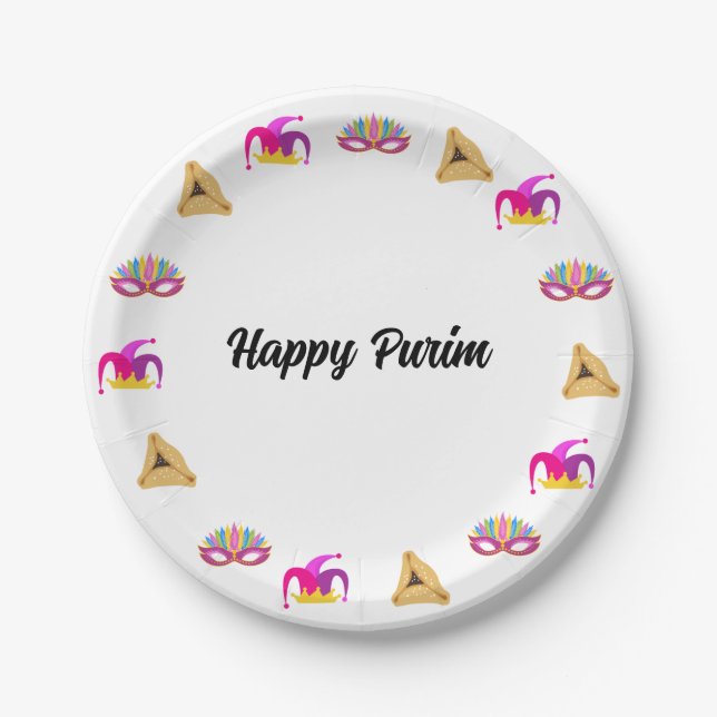 Assiettes En Carton Purim Masquerade Casquette et Hamentashen Plaque p (Devant)
