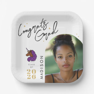 Assiettes En Carton Purple Afro Unicorn Graduation