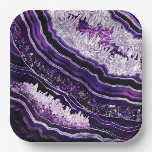 Assiettes En Carton Purple Amethyst Geode and Silver Digital Art