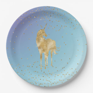 Assiettes En Carton Purple Aqua Gold Sparkle Unicorn