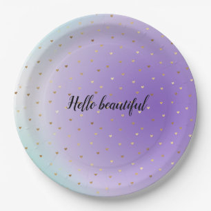 Assiettes En Carton Purple Aqua Ombre Gold Hearts personnalisé