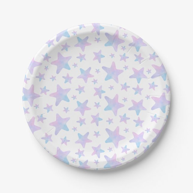Assiettes En Carton Purple Blue stars Princess Theme Anniversaire (Devant)
