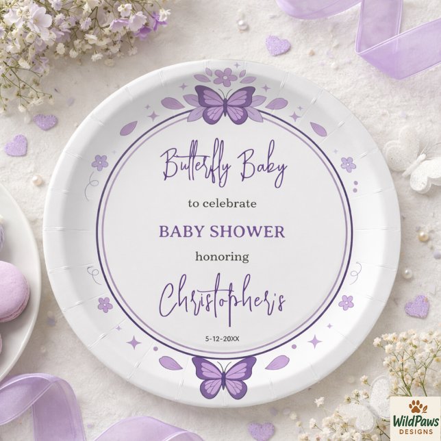 Assiettes En Carton Purple Butterfly Baby Girl Baby Shower  (Purple Butterfly Baby Girl Baby Shower Paper Plates
)