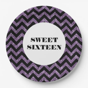 Assiettes En Carton Purple Chevron Parties scintillant Sweet 16 Plaque
